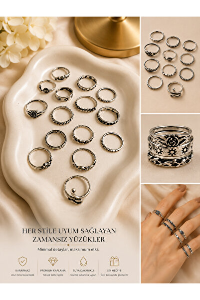 Bujiteri Vintage Silver Yüzük Seti 14’lü