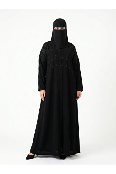 ABAYA QAMRA Ghassaq Abaya, Black with Distinctive Geometric Embroidery