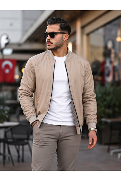 ixir Double-Sided Men's Seasonal Coat Plain Simple Design Beige