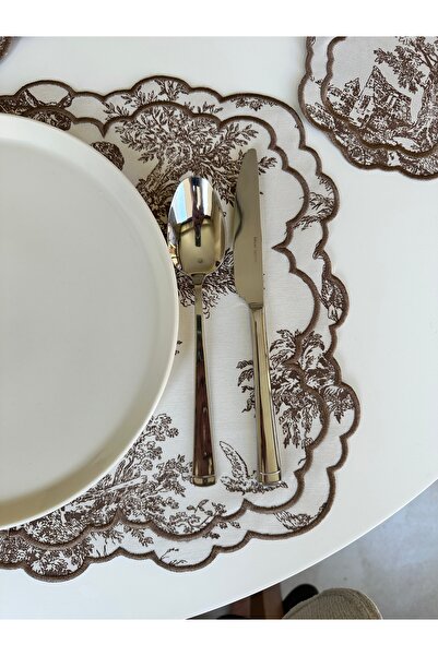 NURHAN HOME COLLECTION Toile De Jouy Desenli Lüks Amerikan Servis ve Kokteyl Peçete 12'lı Set - L'Antique Serisi