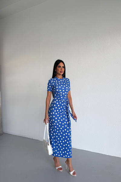 KAMACI BUTİK Polka Dot Patterned Belted Dress