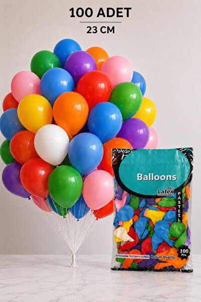 BALON DİYARI Karışık Pastel Renk Balon 23 cm 100 Adet – Kaliteli İspanya Ürünü