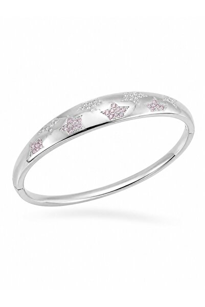 serelya Brass Silver Color Zircon Stone Star Embroidered Women's Handcuffs
