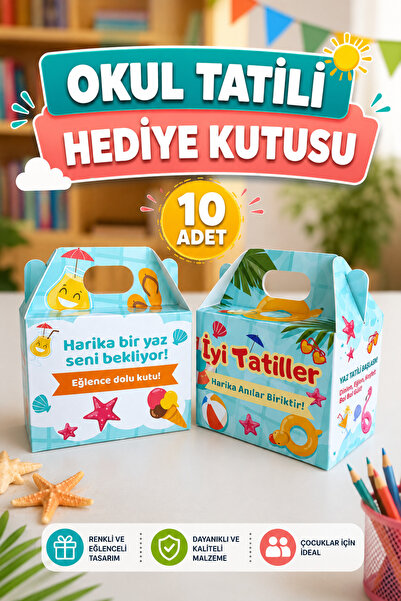 Sticker Ekspres 10 Adet Okul Yaz Tatili Hediye Kutusu Karne Mezuniyet Hediyes...