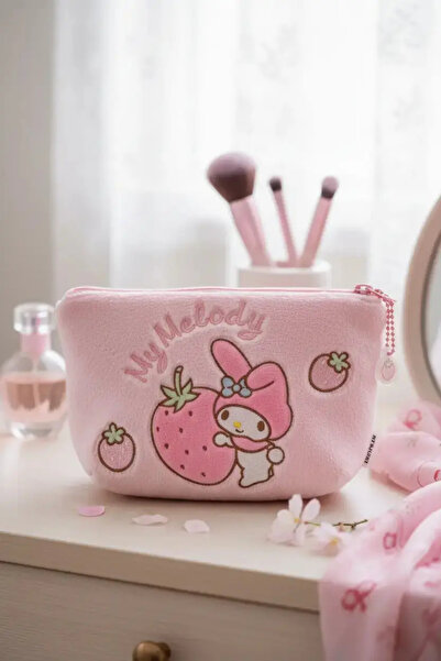 Miniso Sanrio Licensed My Melody Cosmetic Bag Soft Textured Pink Strawberry S...