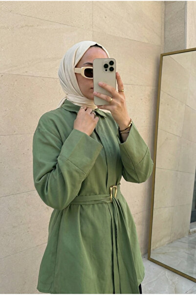 Kirazca Butik Women's Trend Belt Detailed Oversize Shirt Tunic