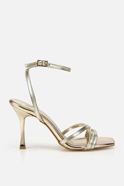 Yaya by Hotiç Women's gold cross strap high heeled evening shoes