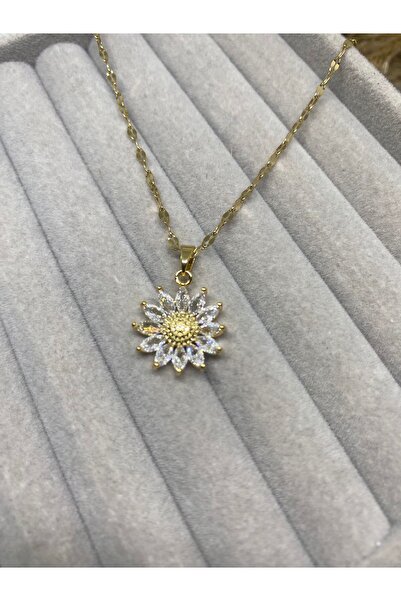 ZEYKU ACCESSORİES Zirkon Taşlı Ayçiçeği Kadın Kolye
