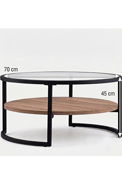 AGD Modern 2-Tier Coffee Table,Round End Table with Glass Top and Wooden Bottom Shelf and Sturdy Metal Legs,For Living Room,Office