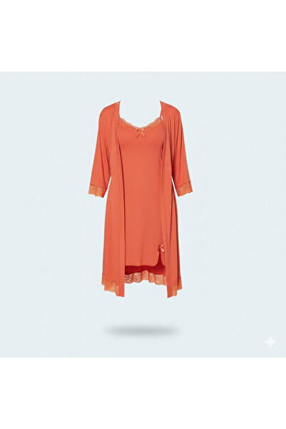 Generic Soft Viscose Short Night Dress with Side Slit + Robe | Delicate Lace ...