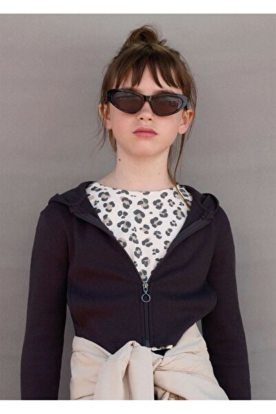 MAYORAL Girl's Zippered Hooded Sweatshirt Jacket Anthracite 6408