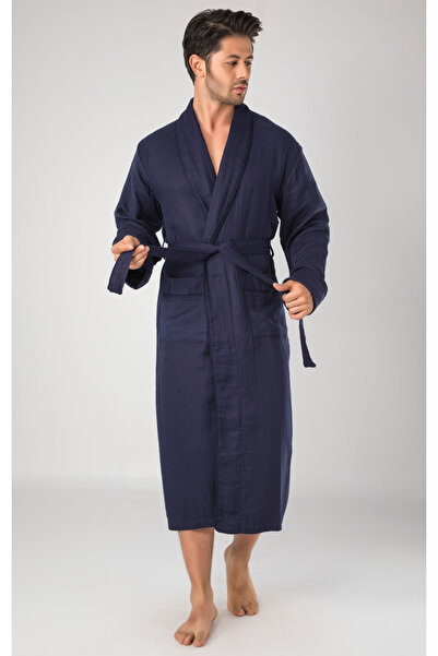 Nuşa Men's Shawl Collar 100% Muslin Cotton Dressing Gown Lightweight Breathab...