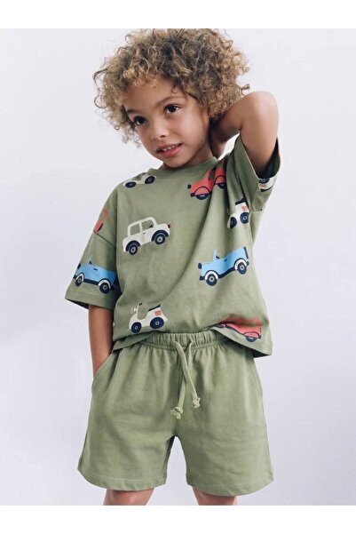 SEMOLİDENKIDS Erkek çocuk araba desenli alt üst şortlu takım
