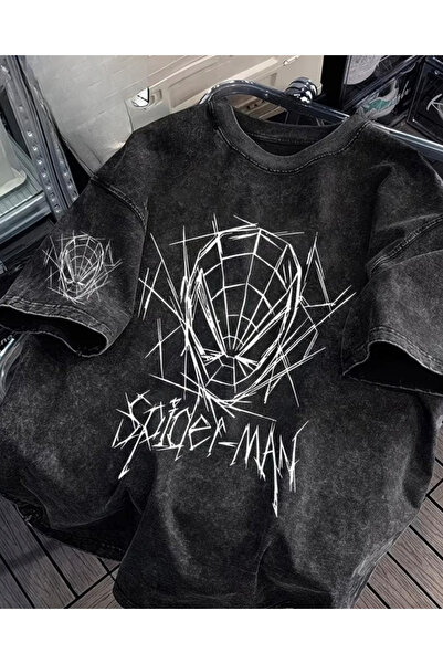 Toum Spider Printed Unisex Washable Vintage Oversize T-Shirt