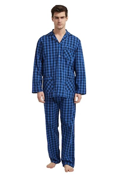Global Set Pijama Barbat Clasic, Bumbac100%,Pantalon Lung Maneca Lunga ,Carou...