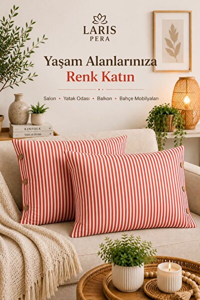Larispera Striped Buttoned 2-Piece Pillowcase Cotton Decorative Pillowcase 50...