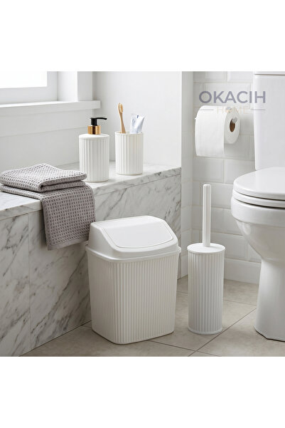 okacih Striped 4-Piece Bathroom Accessory Set - Anthracite Smoked Luxury Full...