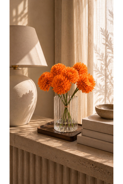 Mottogo Orange Artificial Chrysanthemum Bouquet 7-Branch Decorative Flower – ...