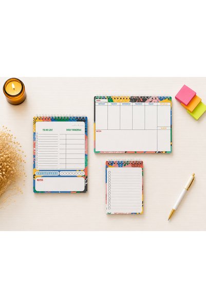 PickyTidy مقاس A5، 1 مخطط أسبوعي مع ملصقات، 1 مخطط يومي مع ملصقات، 1 قائمة مرجعية، مجموعة من 3 قطع
