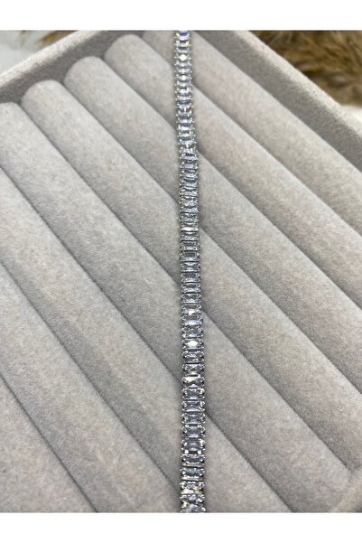 ZEYKU ACCESSORİES Zirkon Taşlı Gümüş Altın ve Çok Renkli Su Yolu Bileklik 18 CM