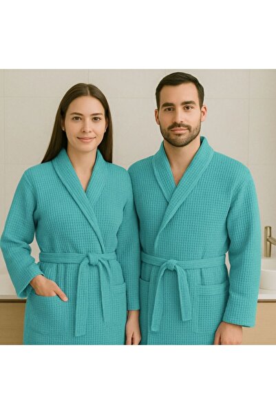 Pucioasa Halat baie gofrat unisex, bumbac 100%, XL/XXL, Turcoaz