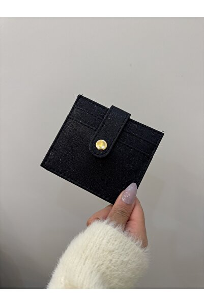 PurpleART Women's Black Snap Fastener Multi-Compartment Shiny Minimalist Card...