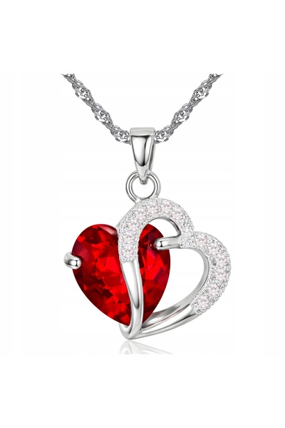 Larezo 925 Silver Necklace, Heart Pendant With Ruby Red Crystal And Zirconias...