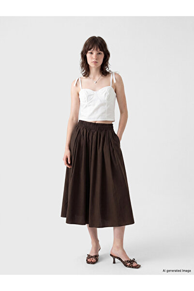 LC Waikiki Rmz Gi̇yi̇m Farkiyla Waist Drawstring Poplin Pleated Skirt
