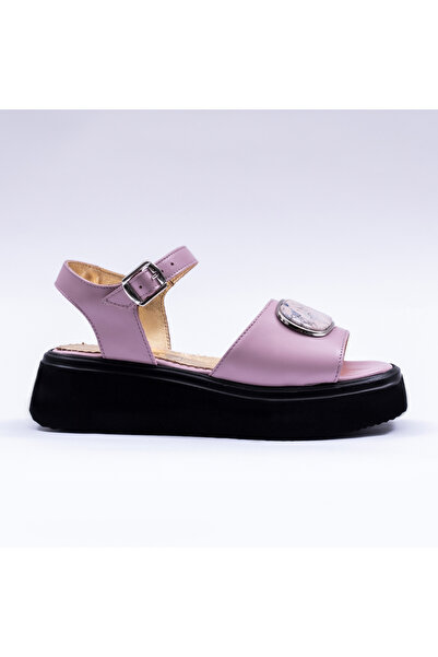 VAGAM Women's Sandals Made of Natural Leather , Pink Lilac