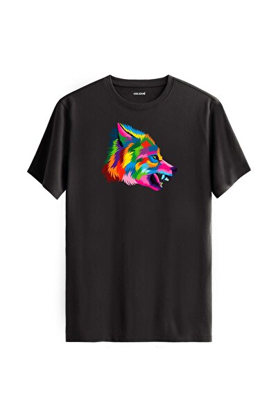Colermi Colorful Wild Wolf Figure T-Shirt