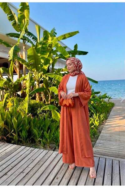 TESETTÜREVİM Sofia keten kimono pantolon takım