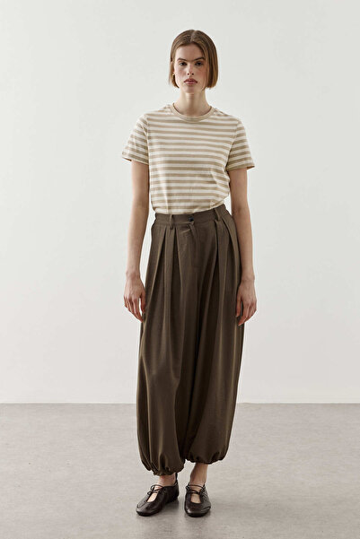 Fahhar Adjustable Pleated Shalwar Trousers Khaki