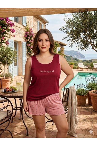 İpek Women's Zero Sleeve Plus Size Shorts Pajama Set