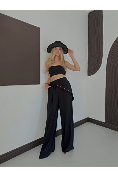 Eztila Beli Shawl Stone Detailed Draped Women's Trousers