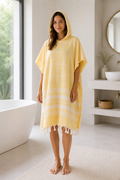 HOMENUP Women's Bathrobe Poncho Cotton Peshtamal Beach Towel