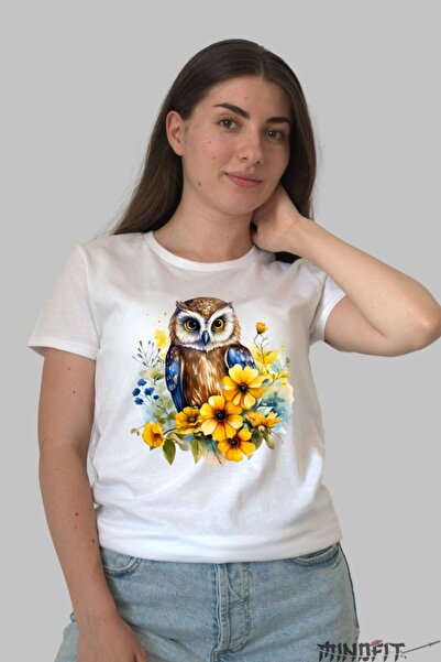 GILDAN Tricou Cu Bufnita Si Flori Galbene