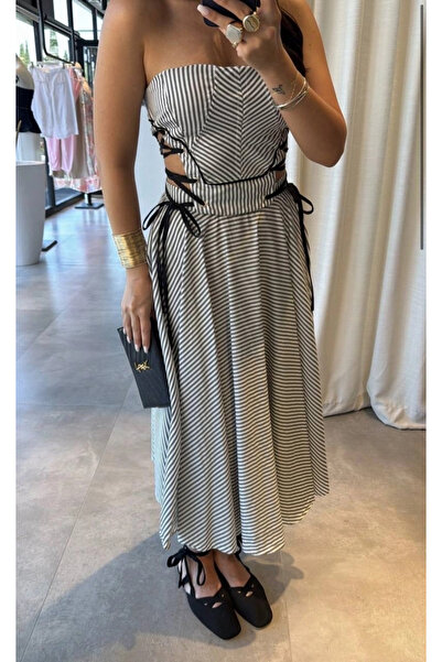 Kedi Fashion Striped Skirt Bustier Double Women's Suit Khaki