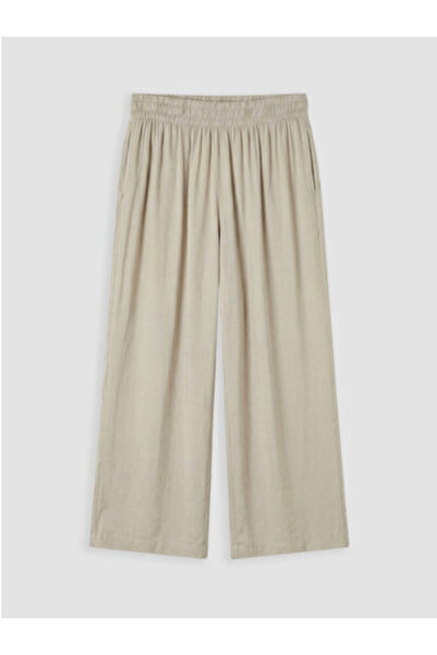 LC Waikiki New Season Beige Wide Leg Women's Trousers with Elastic Waist