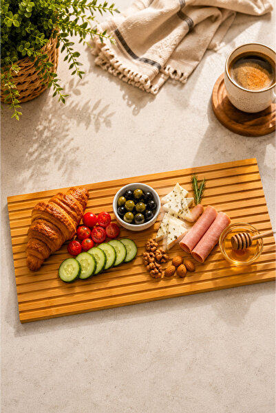 legna Premium Çizgili Bambu Sunum Tahtası 39x17 cm | Kahvaltılık, Çay ve Serv...
