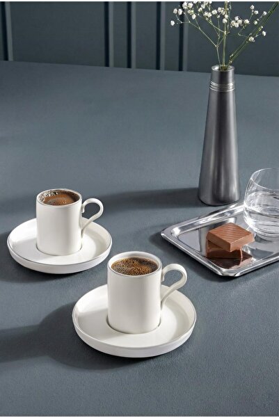 Kütahya Porselen Bone Desire Coffee Cup Set 90Cc Platinum Gilded 4 Pieces for...
