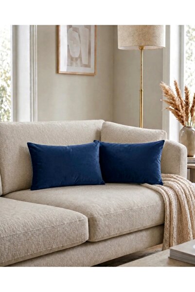 Econice Double Sided Duck Linen, Indigo Blue Waist Cushion Cover, 2 Pieces
