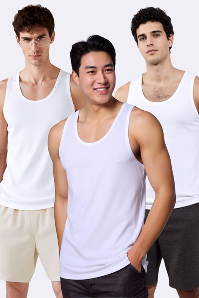Loule Men's 3-Piece Cotton & Modal Daily Standard Size Undershirts - Soft & B...