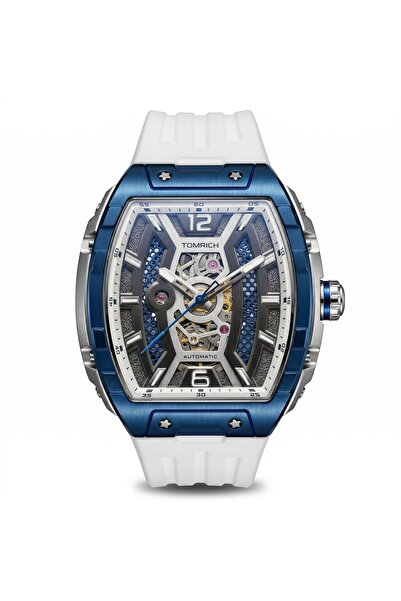 TOMRICH Apex X TR6603 Automatic Skeleton Watch White Silicone Strap Blue Silv...