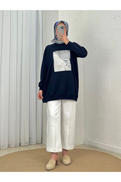 Holehola Akınay Printed and Embroidered Stitching Detail Sweatshirt-Eu2683 Na...