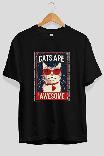 Ankhises Μπλουζάκι  "For the Love of Cats " με 125 στάμπες γάτας, μαύρο, over...