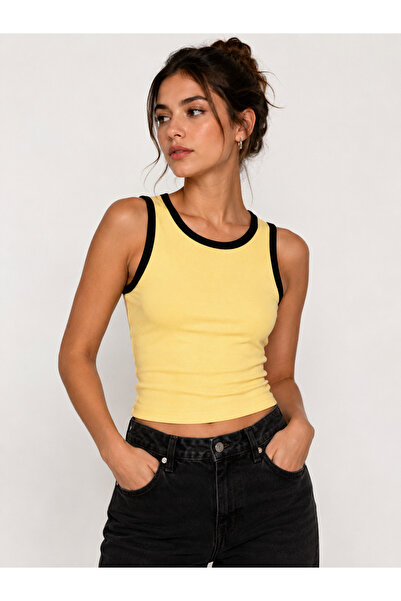 FİFTY ONE Women's Camisole Crop Athlete Top Crew Neck Stretch Fabric Basic Cr...