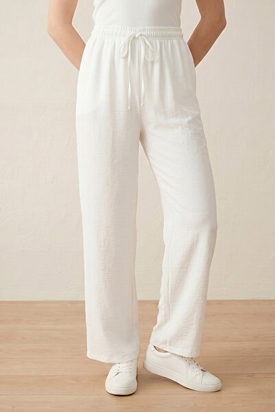 nacar çarşı Women's White Elastic Waist Wide Leg Comfortable Aerobin Pants
