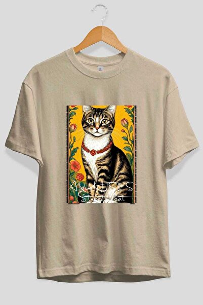 Ankhises Μπλουζάκι  "For the Love of Cats " με στάμπα γάτας, μπεζ, oversized,...