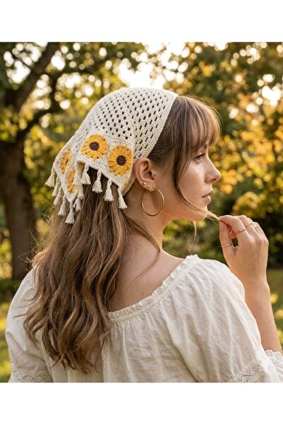 ARTTMACRAME Ženska pletena bandana sa suncokretovim uzorkom