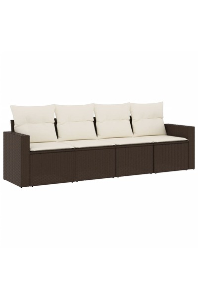 vidaxl Set canapele de grădină, 4 piese, cu perne, maro poliratan maro